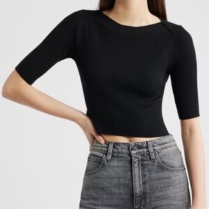 All Saints Black Ribbed Cruz Crop Rib Top